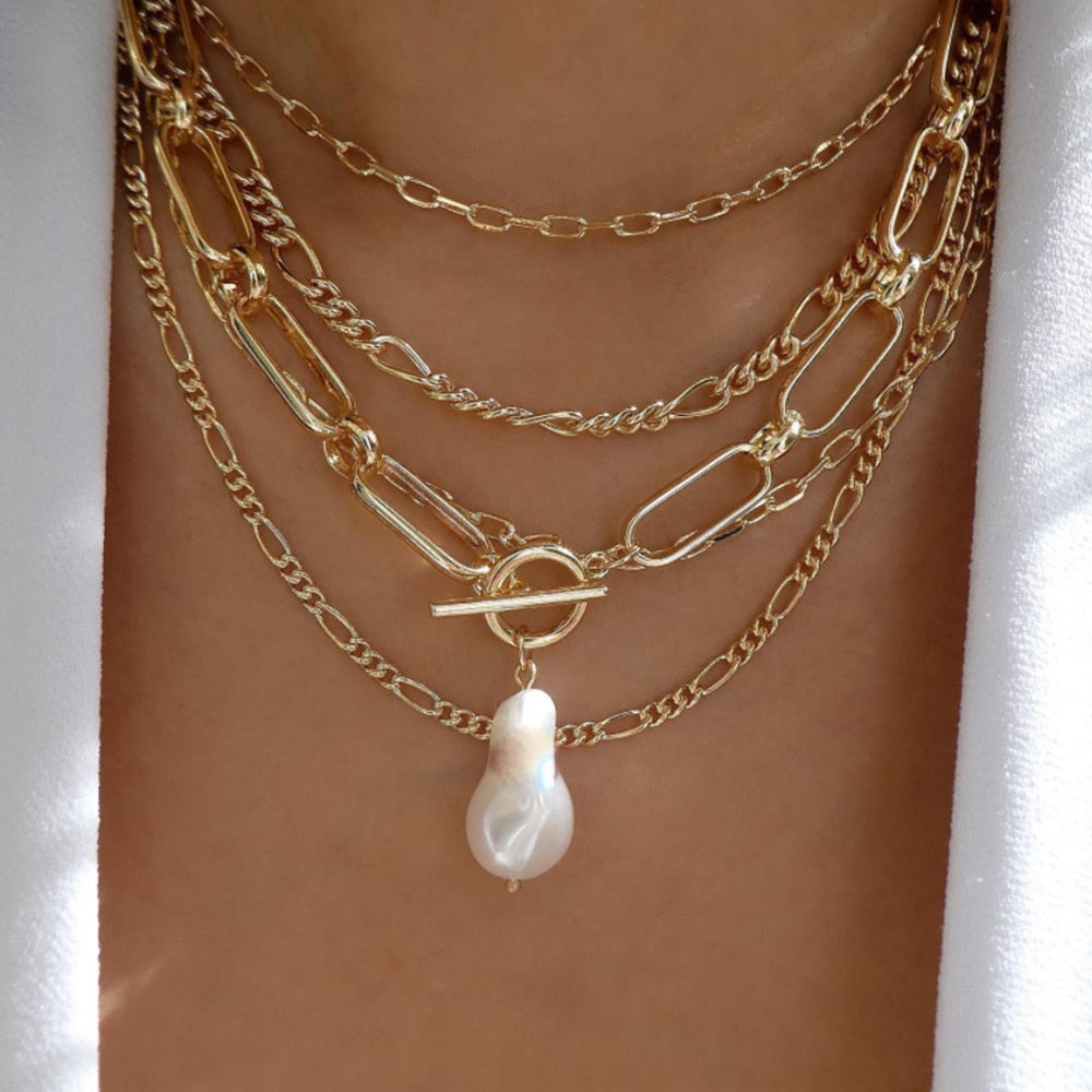 bls-miracle Bohemia Gold Color Multiple Styles Necklace For Women Multi-Layer Crystal Pendant Necklaces Set Jewelry Gifts