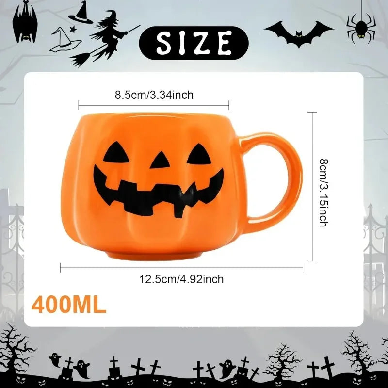 1pc 400ml Halloween Pumpkin Mug Decor Halloween Pattern Mug Ceramic Cute Pumpkin Coffee Cup Birthday Tabletop Drinkware Gifts - Charlie Dolly