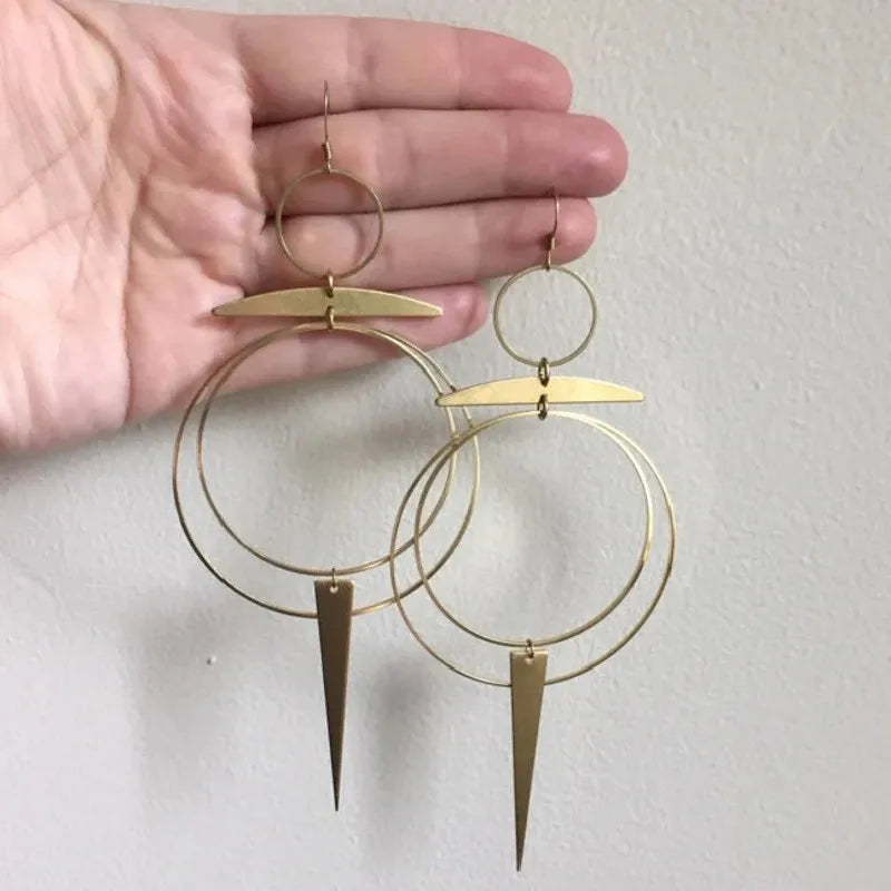 Crescent Moon Goddess Long Drop Earrings