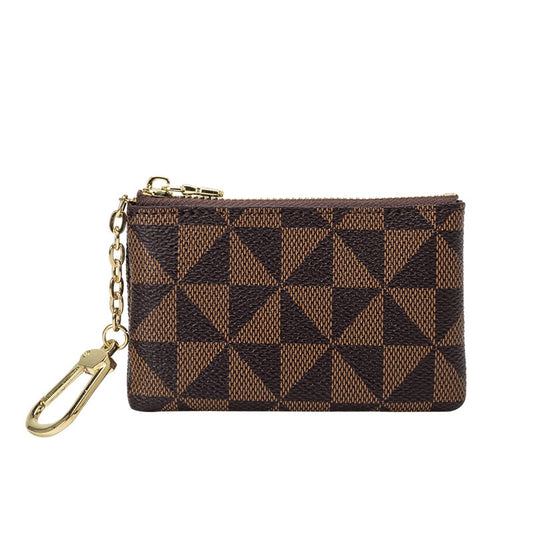 Coin Key Storage Bag with Chain Women Mini Coin Purse Luxury Designer Plaid Leather Small Zipper Wallet Ladies Keychain Trendy - Charlie Dolly