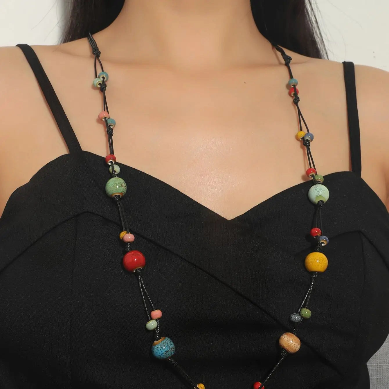 Ceramic Bead Exaggerated Long Necklace Jewelry