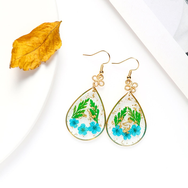 Creative Real Flower Earring Unique Round Dried Flower Drop Earrings Real Floral Sweet Earring For Women Gifts Summer Jewelry