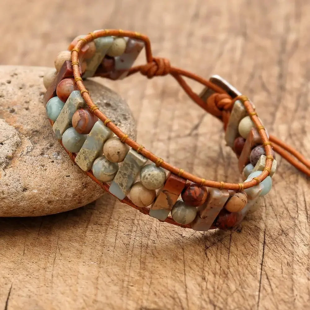 Amazonite Natural Stone Leather Wrap Bracelet