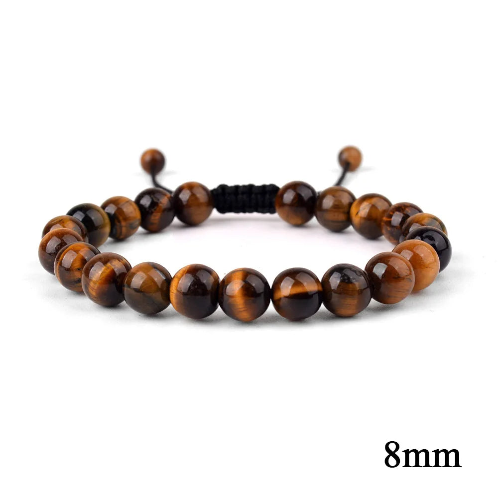 Natural Stone Beaded Bracelet — Tiger Eye, Agate & Lava