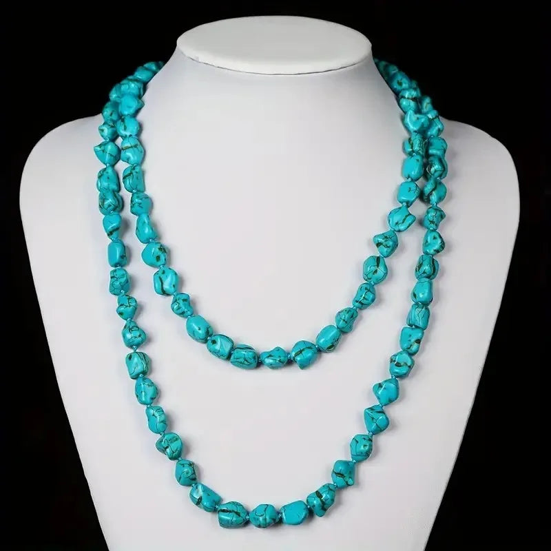 Turquoise Knotted Endless Multi Strand Necklace Jewelry