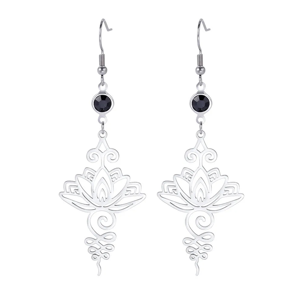 Triple Moon, Rune & Pentagram Hoop Earrings, Stainless Steel Witchy Amulet