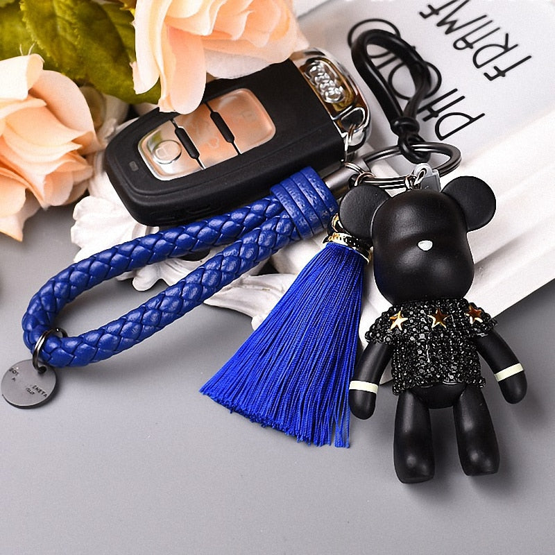 Bomgom Tassels Cartoon Popobe Gloomy Bear Keychain Cute Bag Charm Holder Cartoon Resin Key Chain Rhinestone Keychain