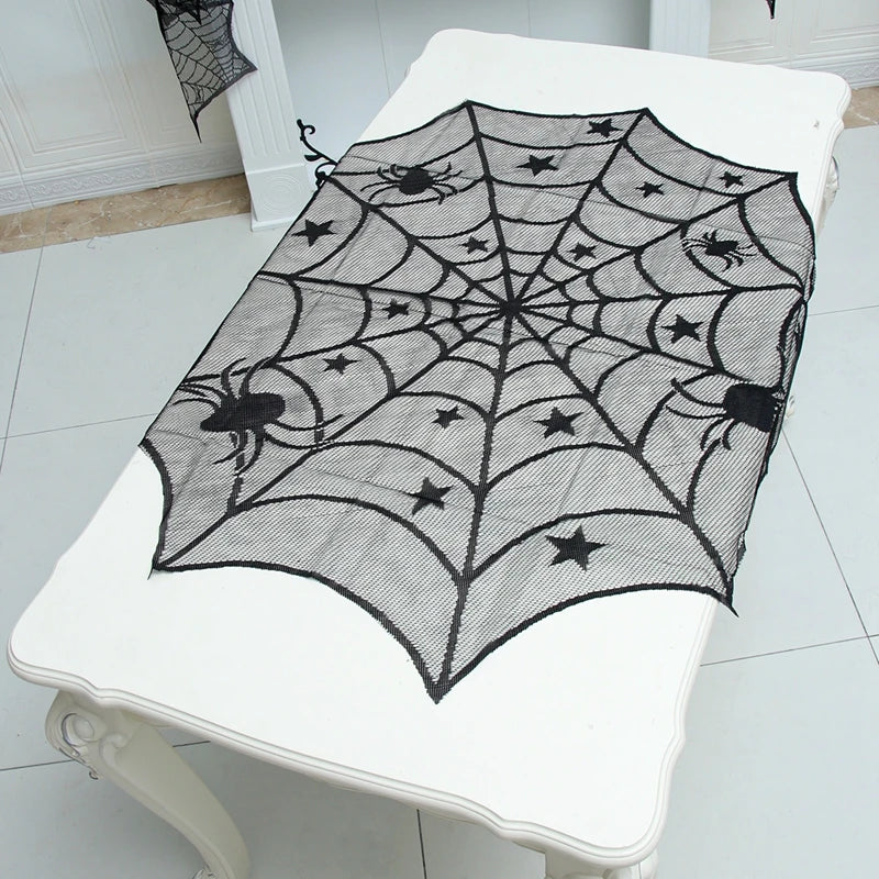 Halloween Black Lace Placemat Happy Halloween Party Decorations 2024 For Home Spider Web Tablecloth Kitchen Dining Table Covers - Charlie Dolly