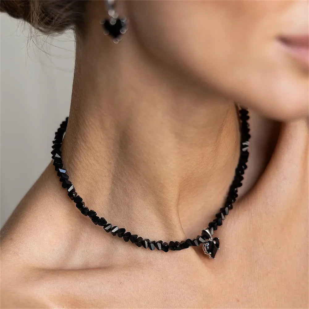 Zircon Heart Crystal Tassel Pendant Necklace Jewelry