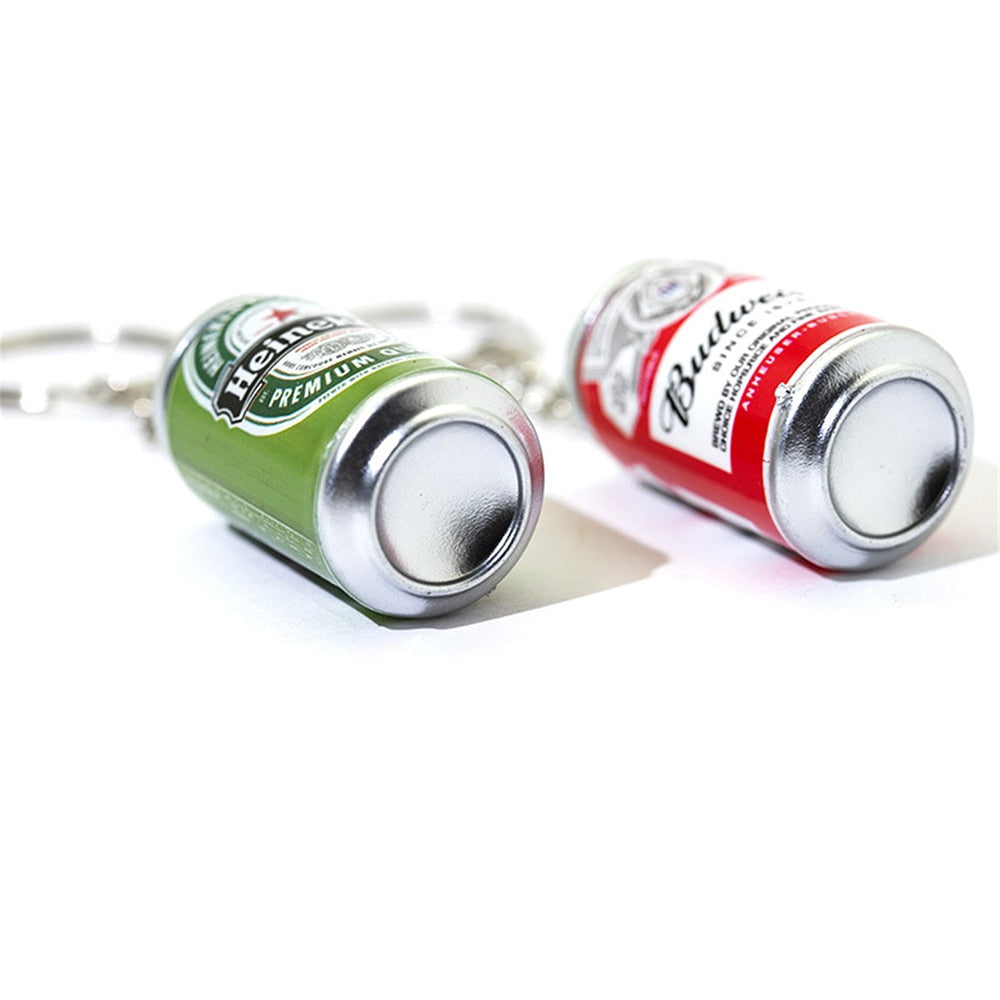 Simulation Canned Beer Keychain Mini Drink Bottle Key Ring Bag Pendant Jewelry Car Key Trinket Accessories Couples