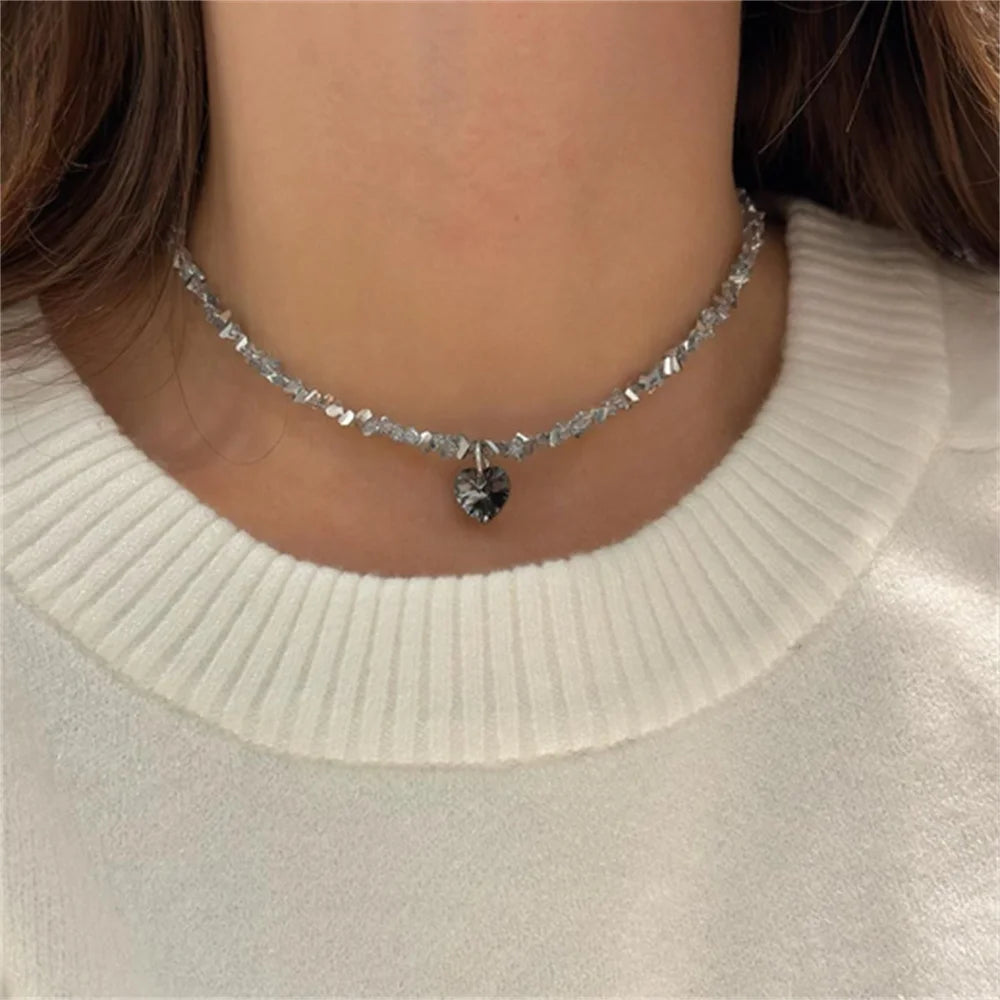 Zircon Heart Crystal Tassel Pendant Necklace Jewelry