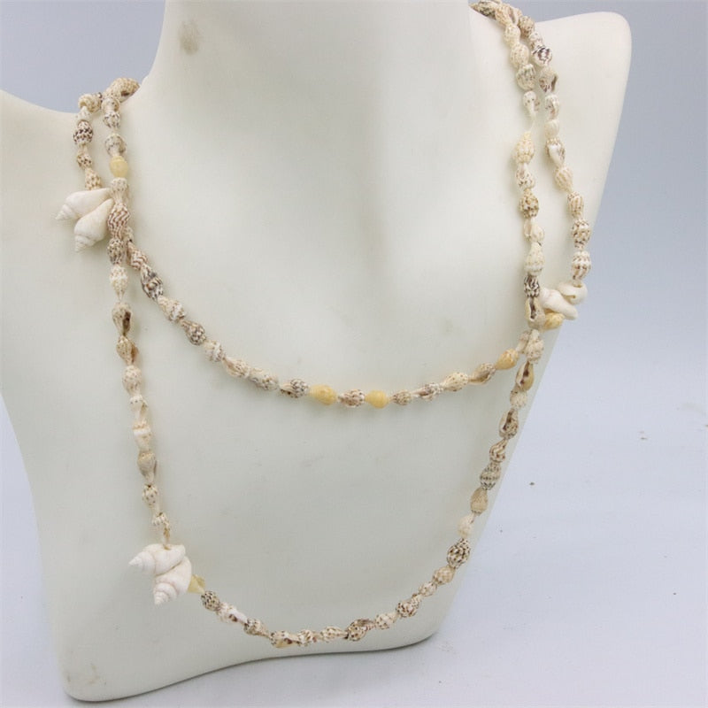Trendy Fashion Jewelry Natural Sea Snail Shape Shell Beads Making Long Necklace Sweater Design For Women Party Gift Accessories