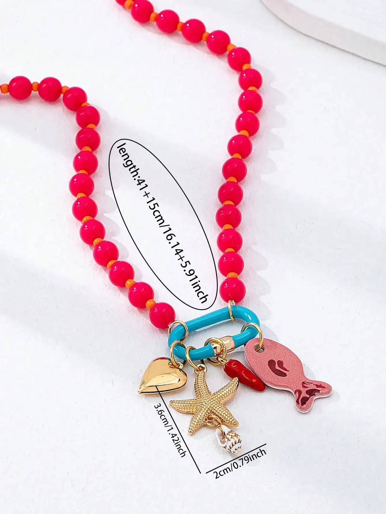 Fish Starfish Charm Resin Bead Layered Necklace Jewelry