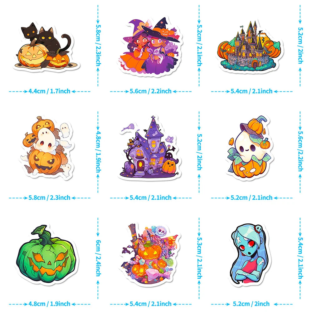 10/30/50pcs Cool Cartoon Halloween Witch Waterproof Stickers Decoration Decals Motorcycle Laptop Phone Luggage Car Sticker Toy - Charlie Dolly