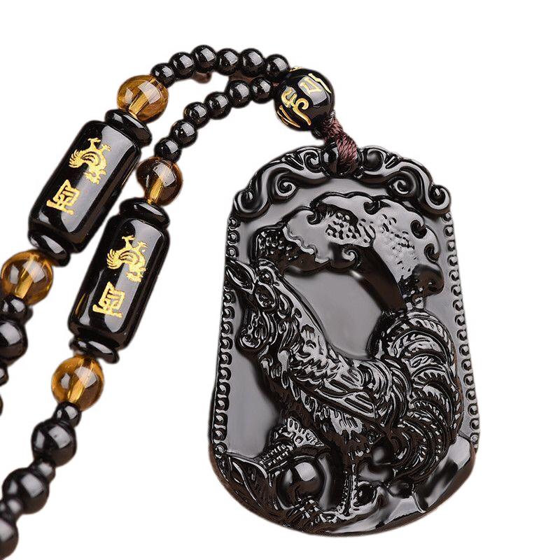 Fashion Frosted Obsidian Sakyamuni Buddha Head Charm Men and Women Amulet Necklace Buddhist Religious Jewelry
