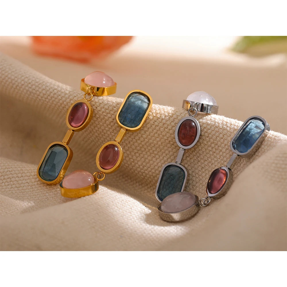 Natural Stone Geometric Gold Drop Earrings Jewelry
