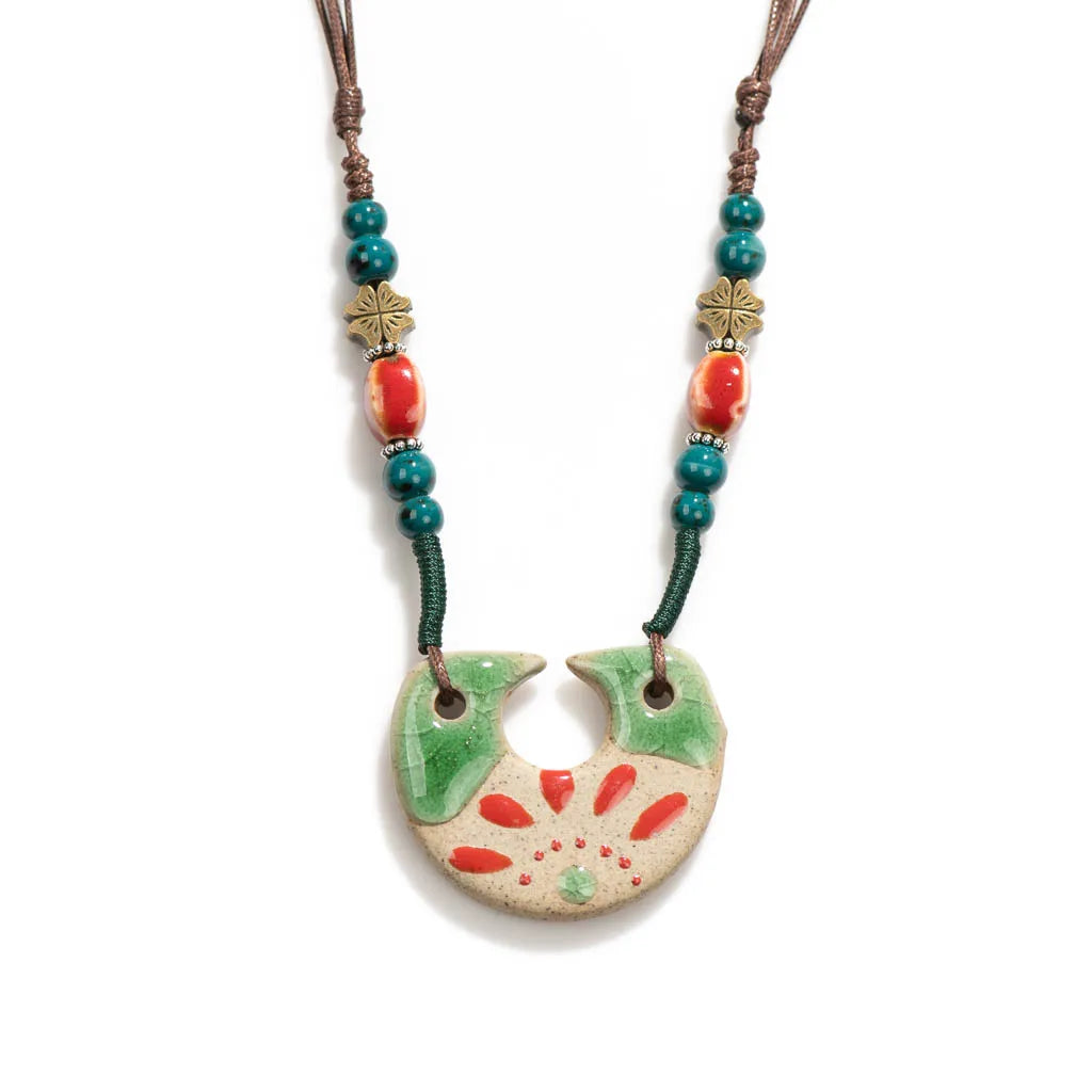 Handmade Ceramic Ethnic Pendant Necklace Jewelry