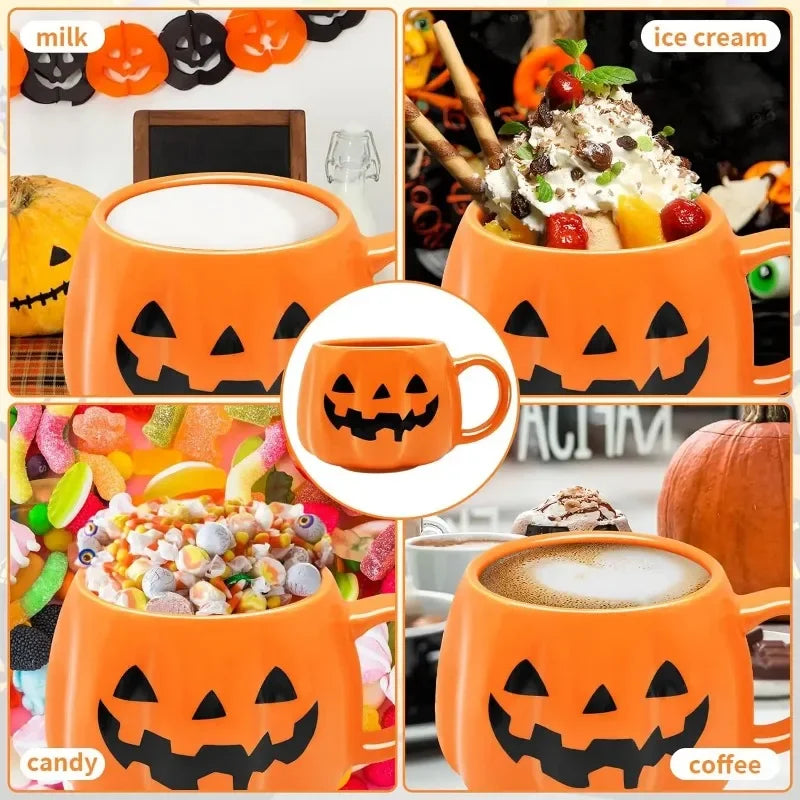 1pc 400ml Halloween Pumpkin Mug Decor Halloween Pattern Mug Ceramic Cute Pumpkin Coffee Cup Birthday Tabletop Drinkware Gifts - Charlie Dolly