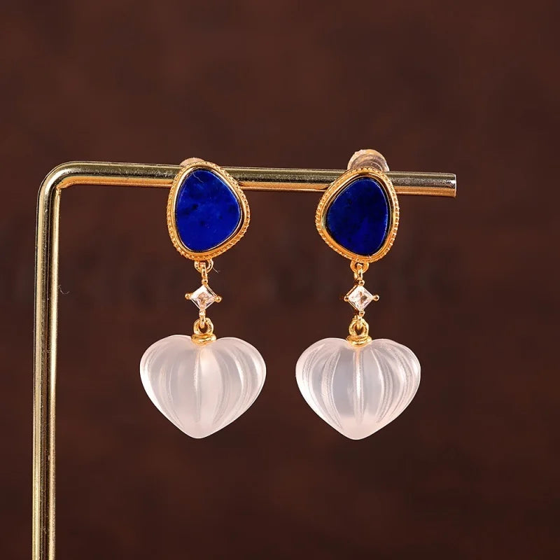 GEEZENCA 925 Silver Lapis Lazuli White Crystal Women's Drop Earrings 18K Gold Heart Waterdrop Dangle Earring Love Gift For Her - Charlie Dolly