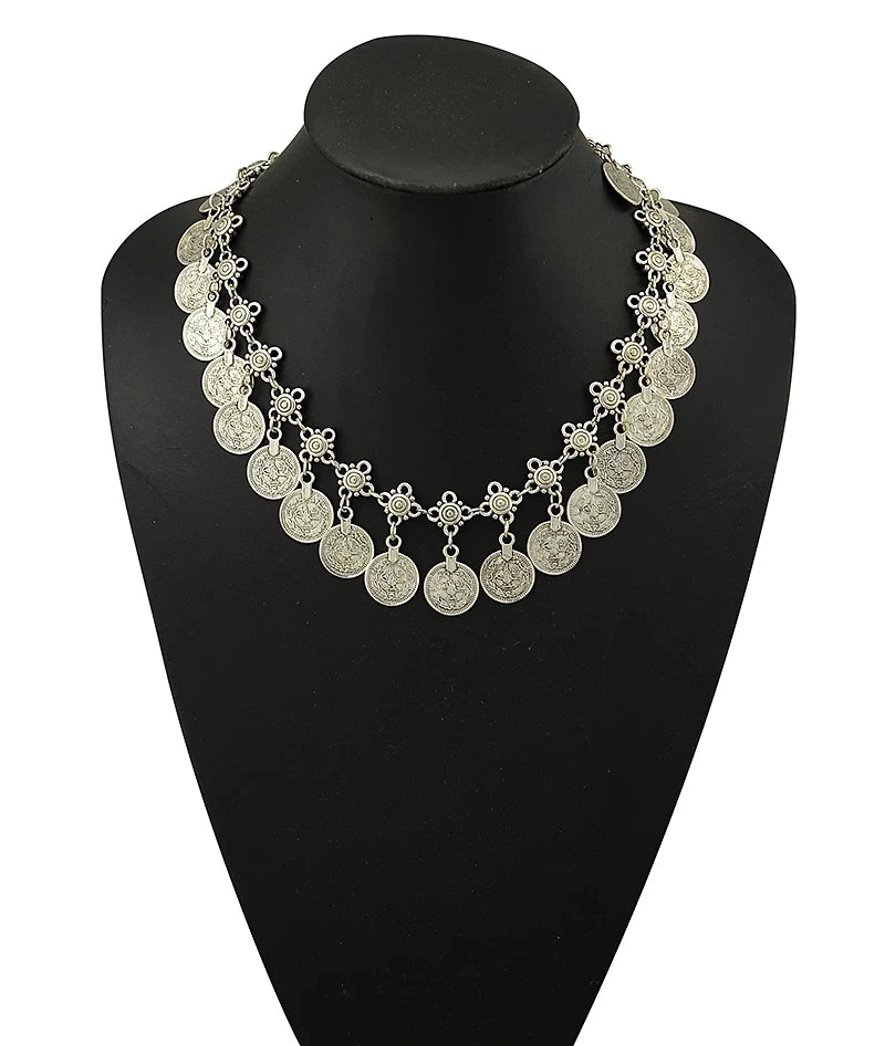 Turkish Coin Stone Tassel Bib Choker Necklace Jewelry