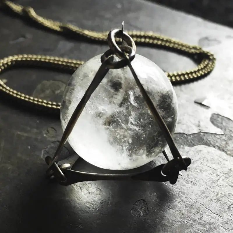 Clear Quartz Crystal Ball Long Necklace Jewelry