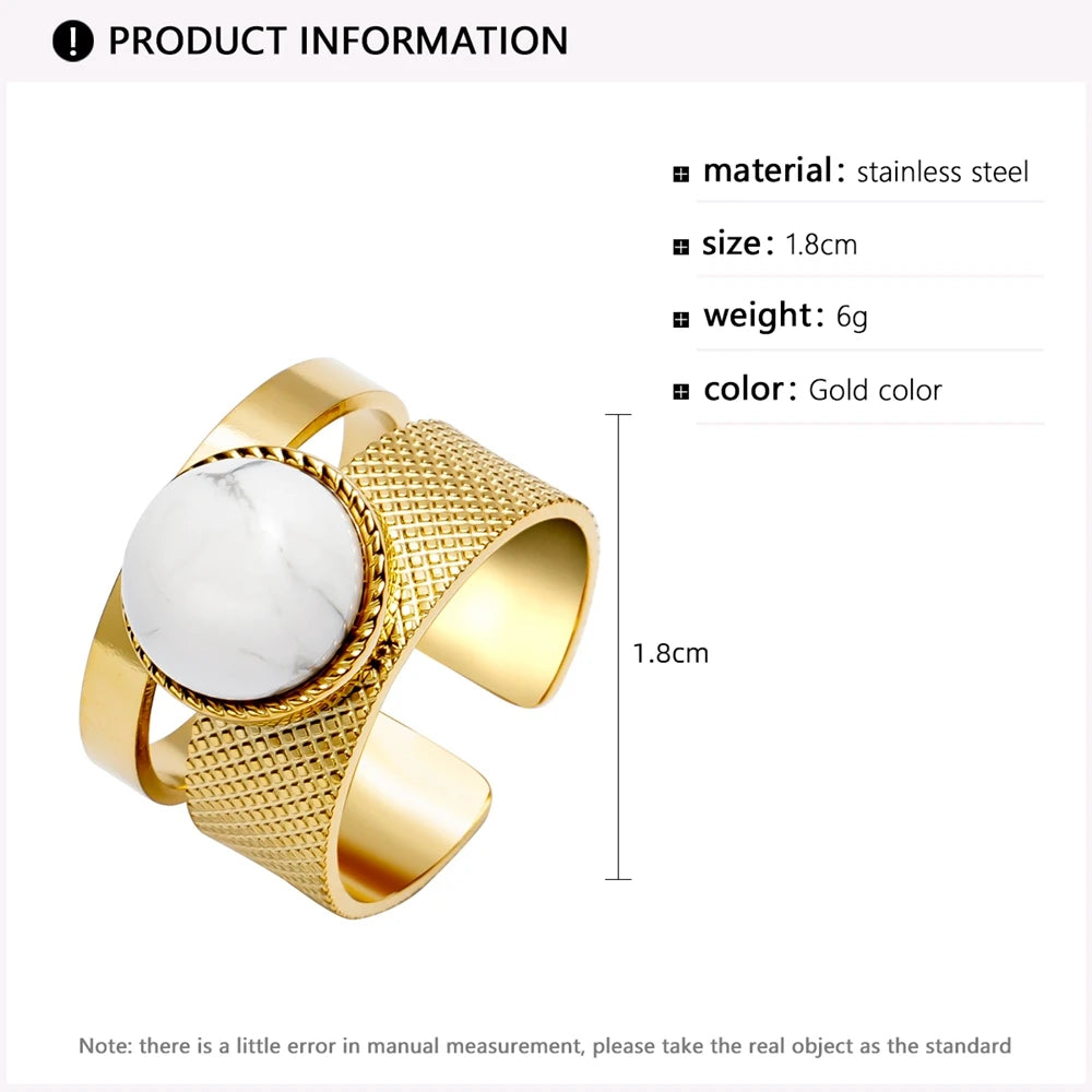 WILD & FREE Boho Stainless Steel Rings For Women Glamour Trendy Gold Color Inlaid Natural Stone Statement Jewelry - Charlie Dolly