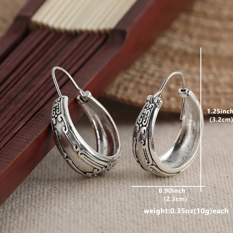 Silvery Textured Artisan Hoop Earrings Jewelry