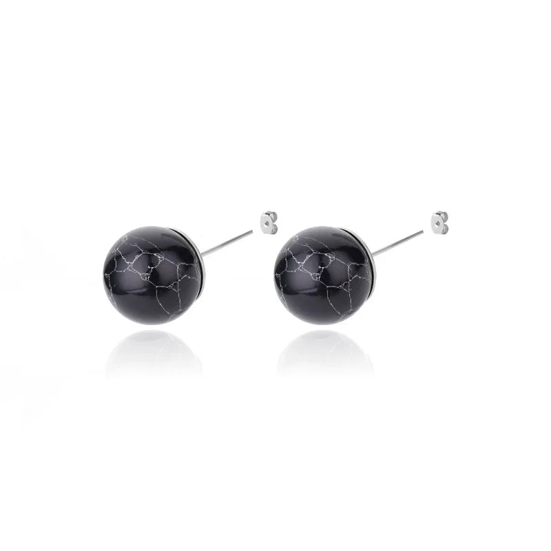 1 Pair Natural Stone Stud Earrings For Women Men Round Turquoises Tiger Eye Lapis Lazuli Beads Earring Fashion Jewelry Gift - Charlie Dolly