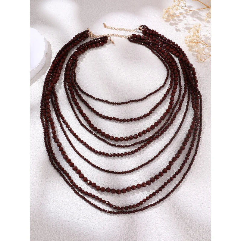 Acrylic Bead Layered Long Necklace Set Jewelry
