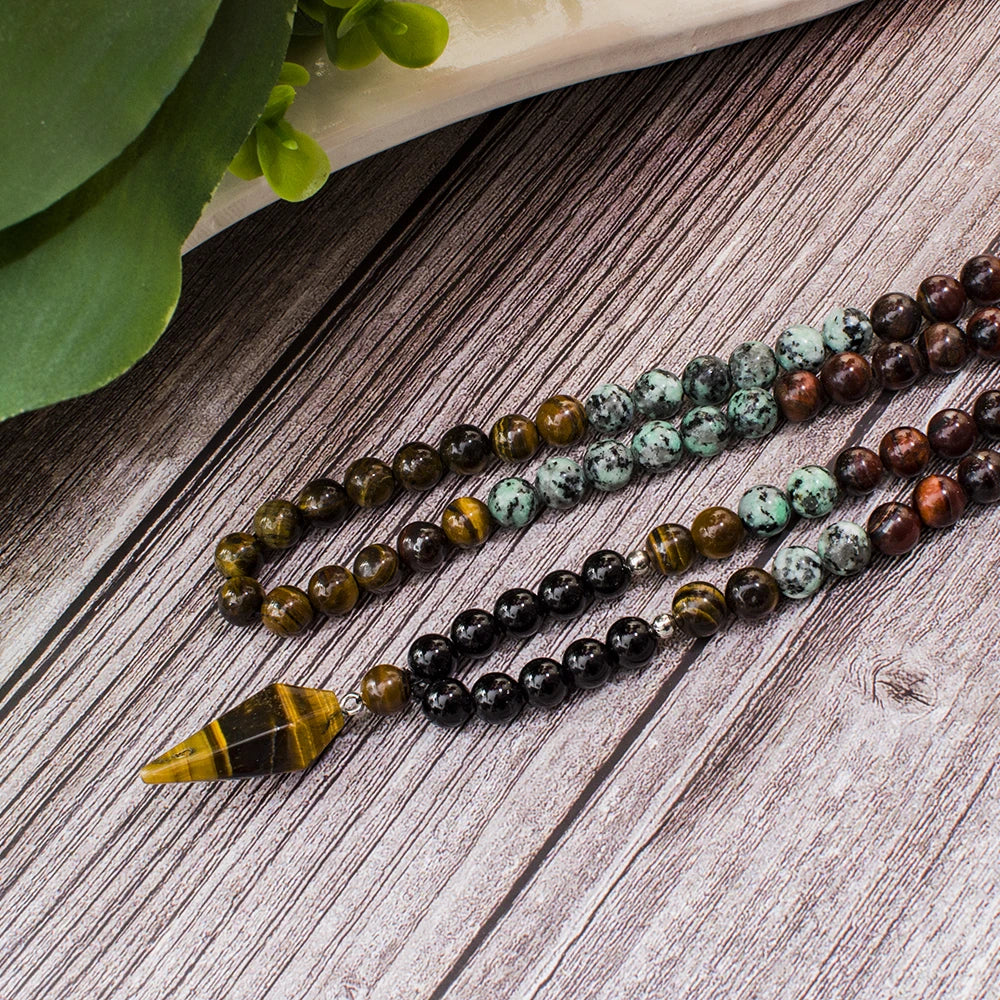 Black Onyx African Turquoise Mala Necklace Jewelry