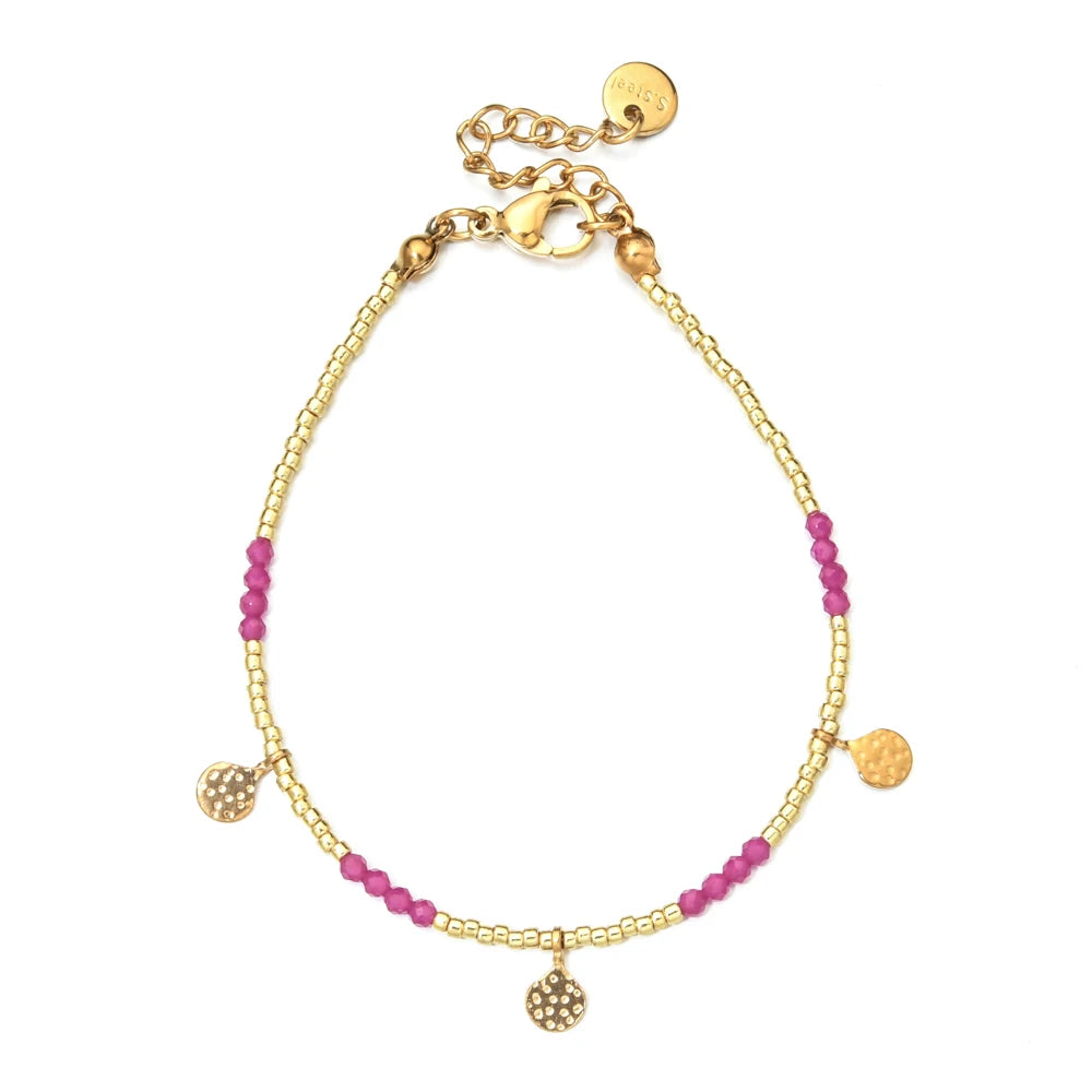 Minimalism Simple Colorful Natural Stone Beads Bracelet Stainless Steel Charm PVD Plated Jewelry Boho Trendy Gifts for Women - Charlie Dolly