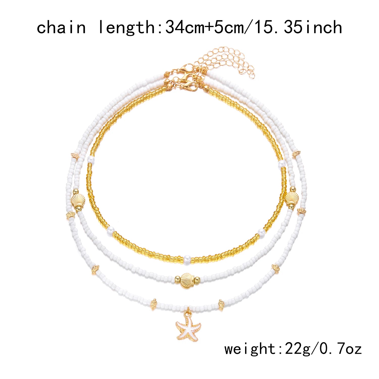 Ocean Layered Starfish and Shell Beaded Necklace Set