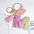 Cute Resin A-Z Initials Letter Keychain Pink Sparkle Butterfly Tassel Pendant Keyring for Women Girl Purse Handbags Jewelry Gift - Charlie Dolly