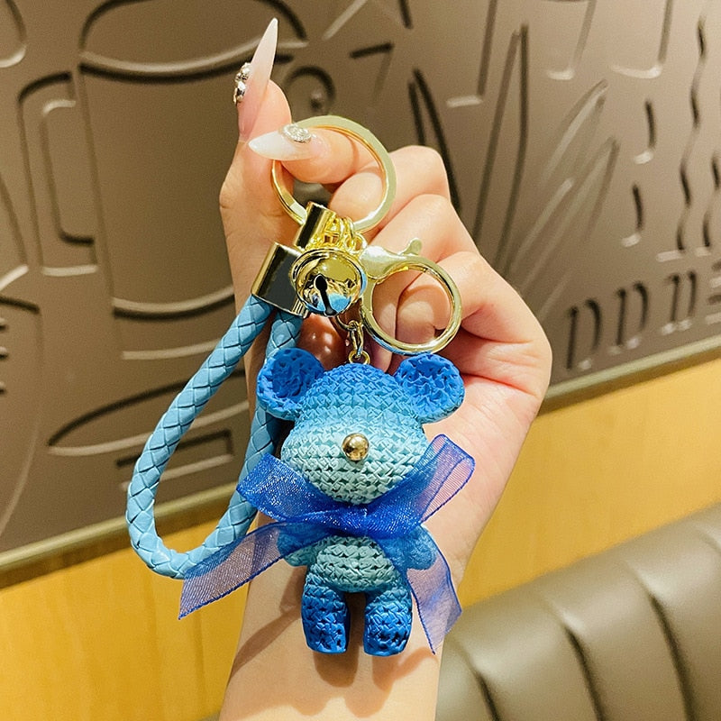 Cute Resin Keychain Charm Tie The Bear Pendant For Women Bag Car KeyRing Mobile Phone Fine Jewelry Accessories Kids Girl Gift
