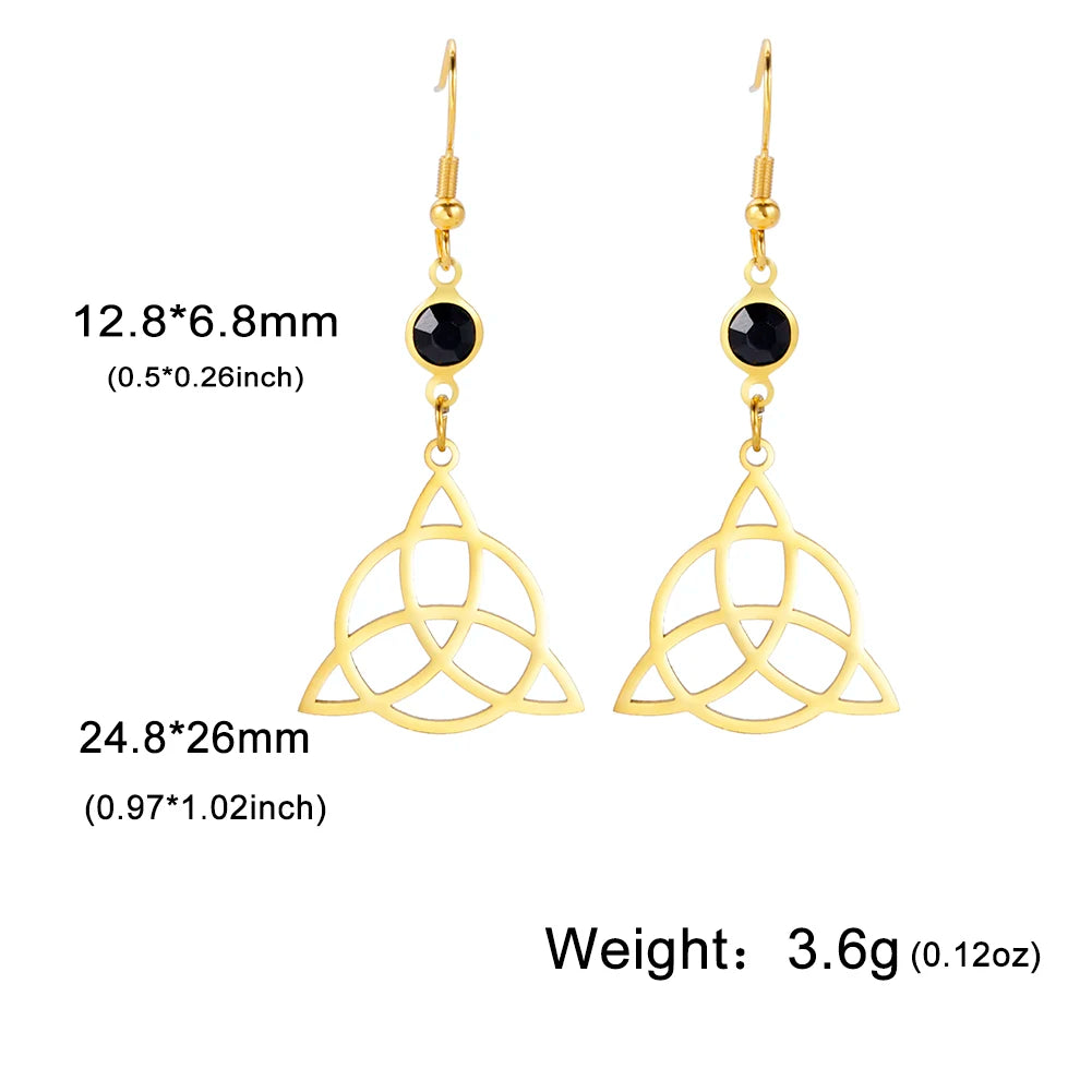 Triple Moon, Rune & Pentagram Hoop Earrings, Stainless Steel Witchy Amulet