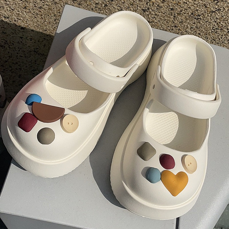 Close Toe Shoes for Women Summer Slippers with Thick Sole and Feet Feeling Cool Slippers for Women External Wear