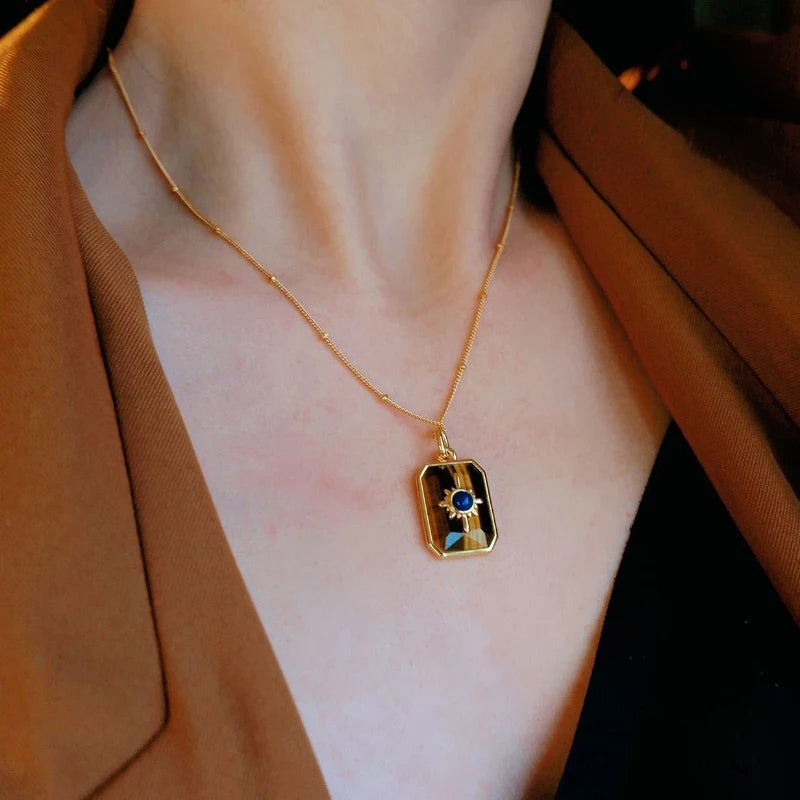 Creative Design Retro Tiger Eye Stone Necklace for Women Unique Simplicity Light Luxury lapis lazuli Blue Collar Chain Jewelry - Charlie Dolly