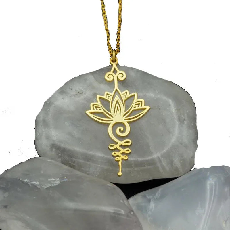 Hollow Lotus Flower Pendant Boho Necklace, Simple Sacred Bloom Talisman