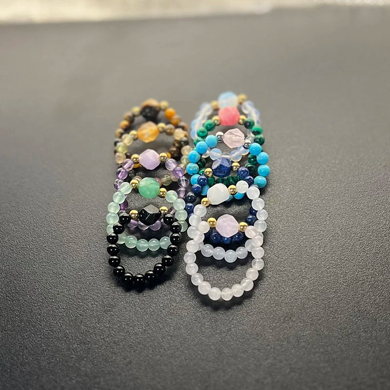 Boho Natural Stone Ring For Wedding Multi Color Handmade Stretchy Jewelry With Stainless Steel Fashion Beaded Rings - Charlie Dolly