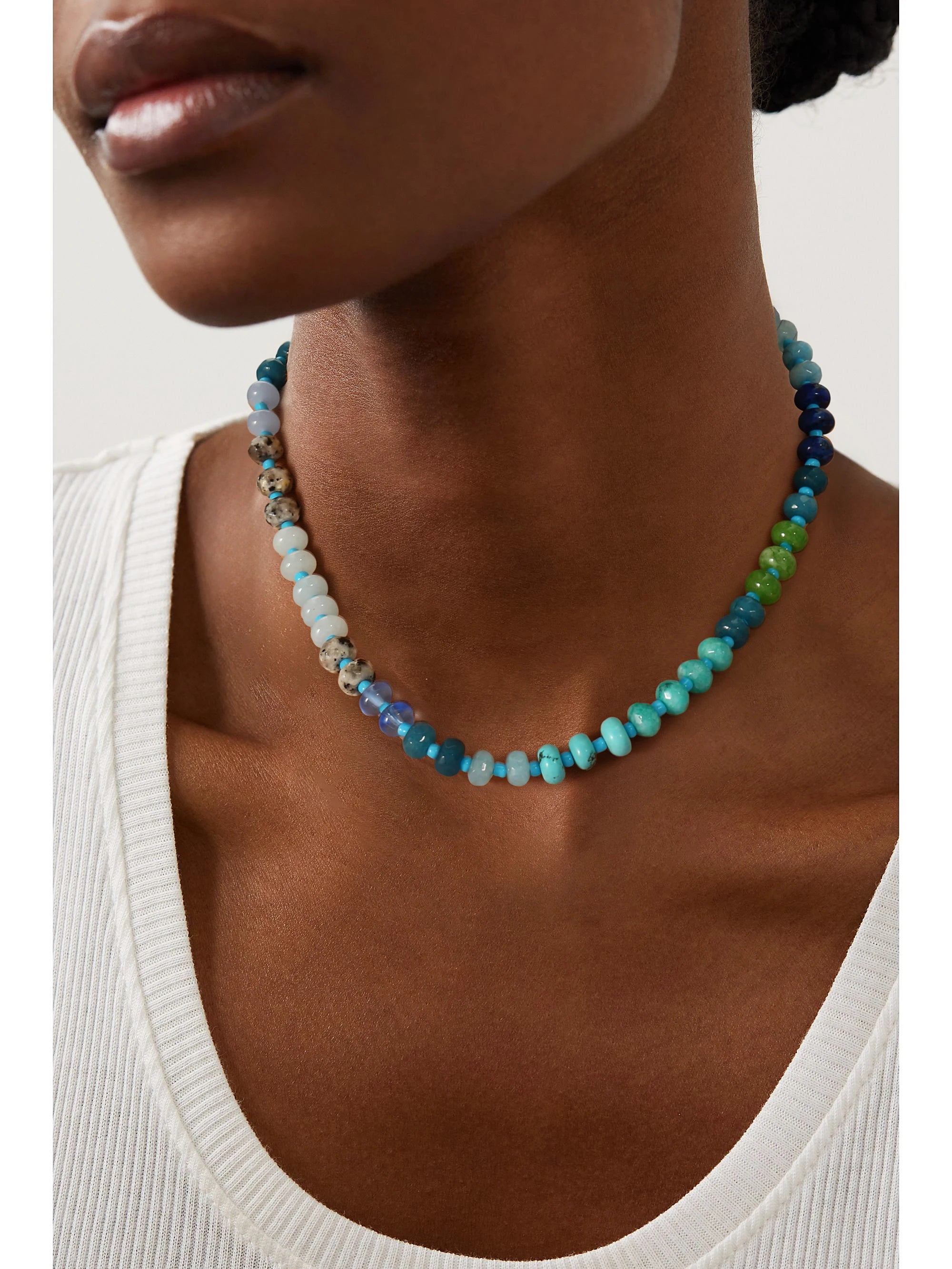 Badu Rainbow Gemstone Beaded Necklace Colorful Natural Stone Choker Necklace Summer Beach Vacation Women's Fashion Boho Jewelry - Charlie Dolly
