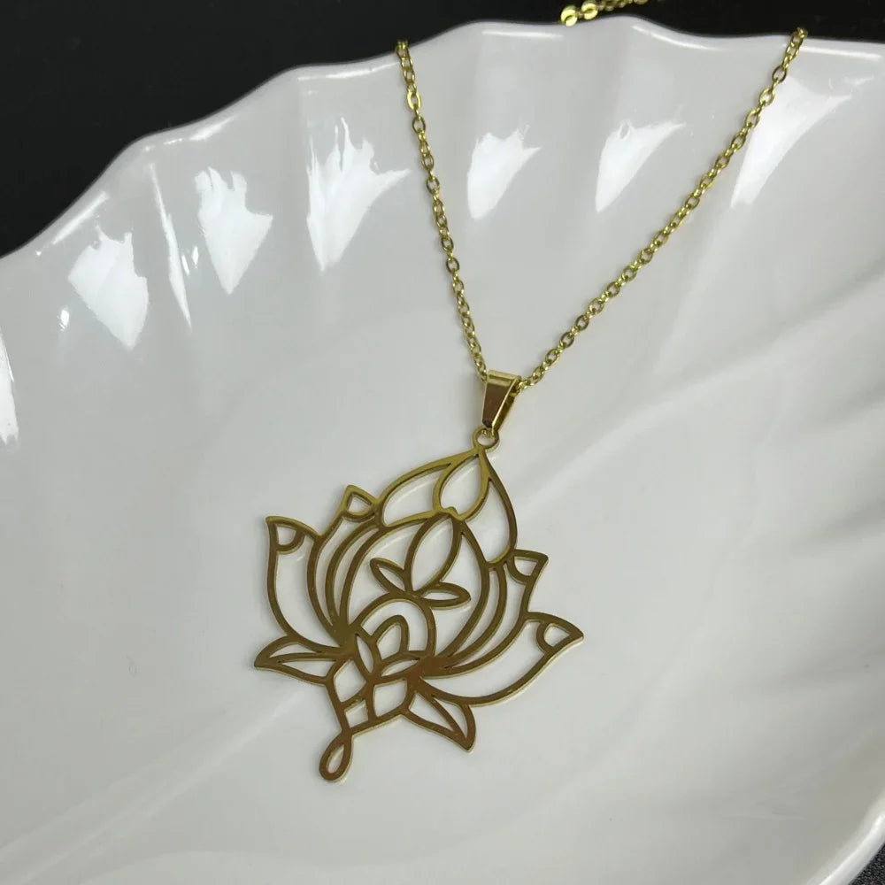 Unalome Lotus Pendant, Stainless Steel Yoga Sacred Path Necklace