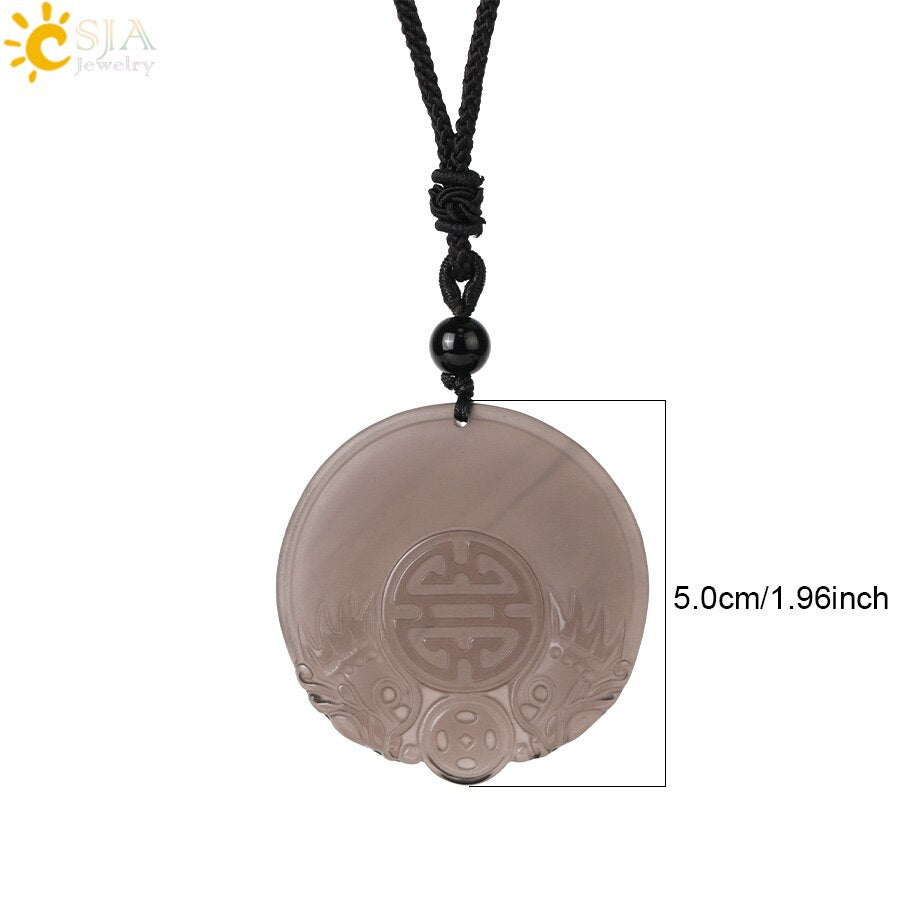 CSJA Obsidian Necklace Natural Stone Wolf Buddha Sculpture Tree of Life Animal Owl Men Necklaces Pendant Meditation Jewelry G644
