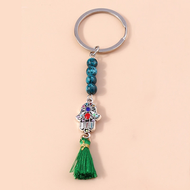 1Pc Bohemia Evil Eye Hamsa Hand Keychain for Women Men Blue Eye Sun Feather Key Ring Bag Pendant Car Key Holder Rings Wholesale