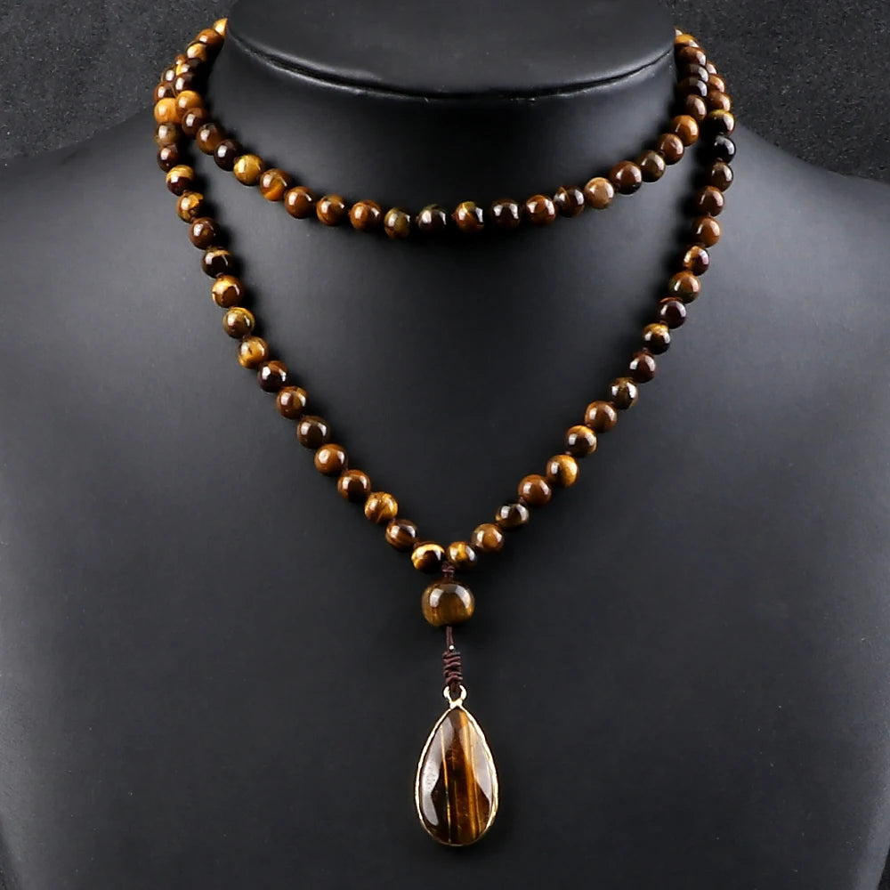Tiger Eye Onyx Prayer Mala Necklace Jewelry