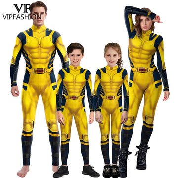 VIP FASHION Wolverine Deadpool Costume Family Matching Suit Adult Kid Zentai Bodysuit Halloween Jumpsuit Movie Fancy Party Wear - Charlie Dolly
