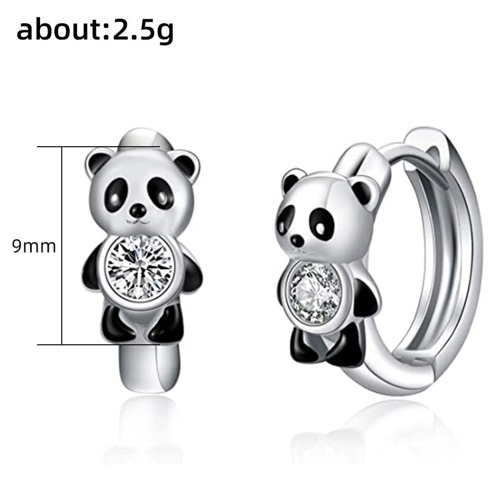 Black Panda Hoop Earrings for Women Cute Girls Circle Earrings Silver Color Fashion Versatile Ear Jewelry Gifts