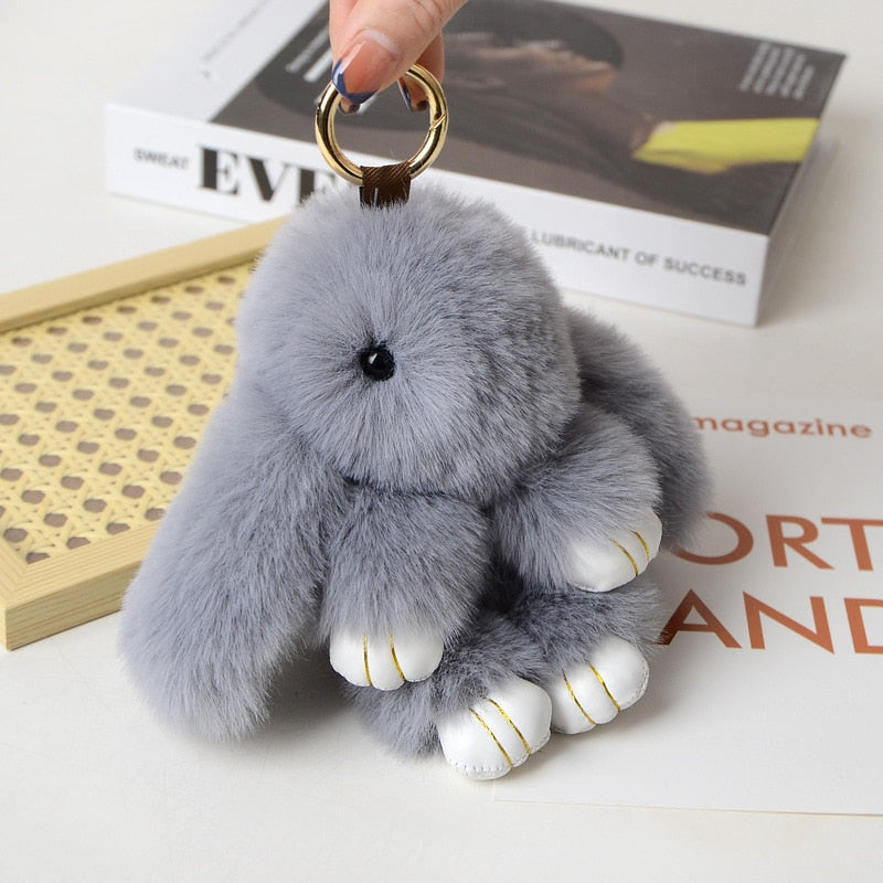 15CM Charm Real Fur Pompom Rabbit Keychain For Luxury Women Bag Men Car KeyRing Girl Gifts Cute Doll Plush Key Chains Pendent
