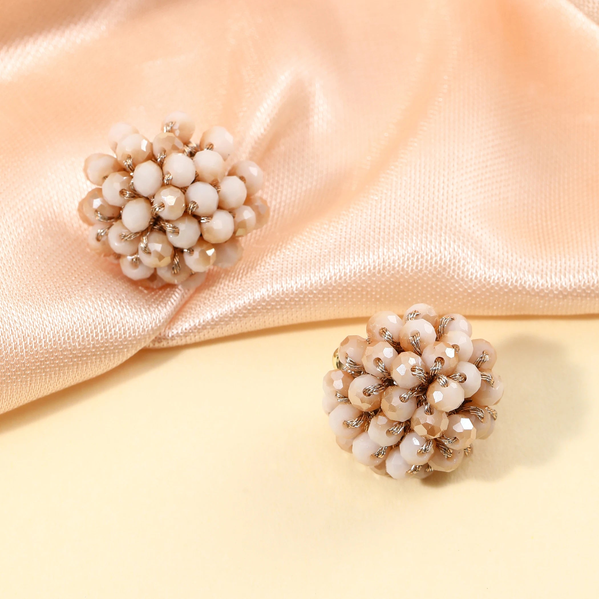 Braided Crystal Bead Round Stud Earrings Jewelry