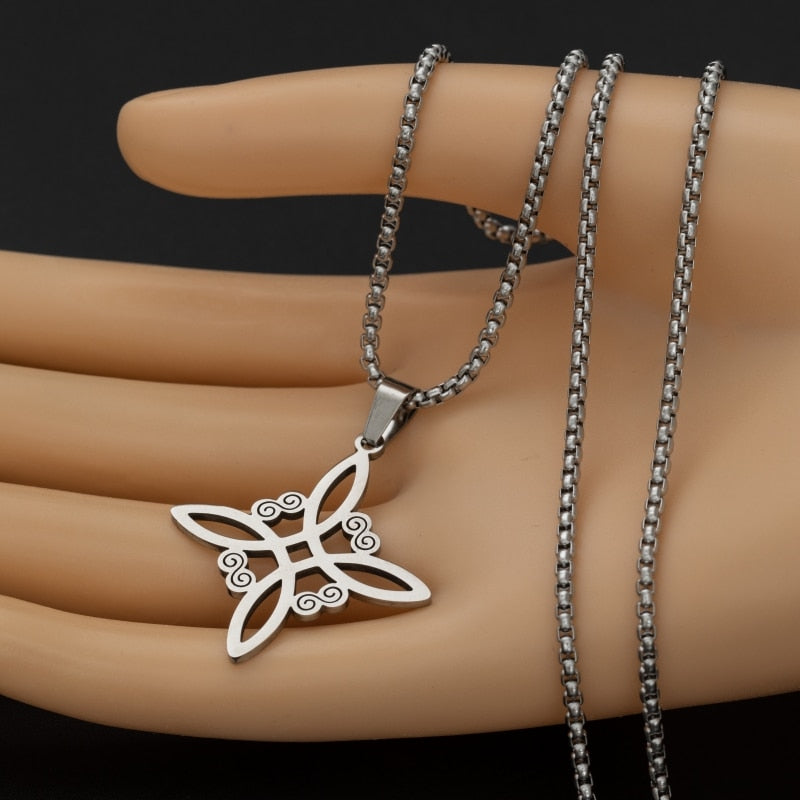 Silver Color Witch Knot Necklace for Women Stainless Steel Choker Necklaces Vintage Amulet Protection Supernatural Jewelry Sets