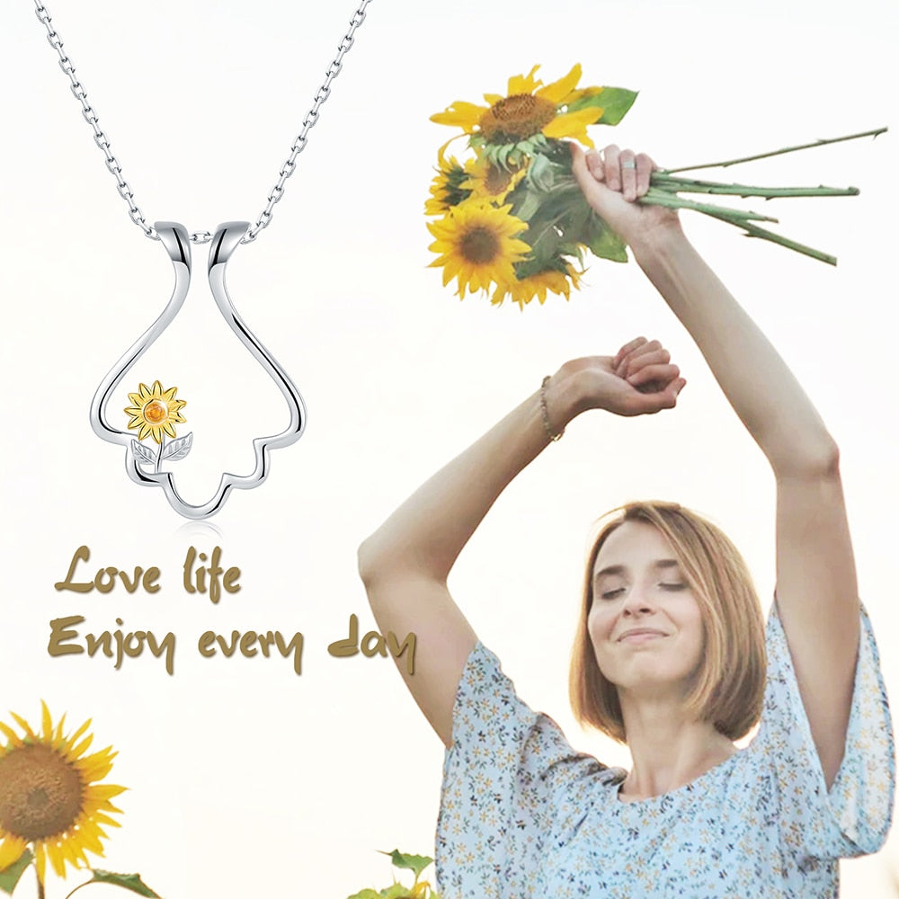 Ring Holder Sunflower Necklace 925 Sterling Silver Keeper Necklace Pendant You Are My Sunshine Jewelry Gifts for Women Girls